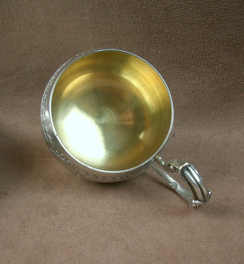 Solid Silver Cup And Saucer By Silversmith Victor Boivin-photo-3