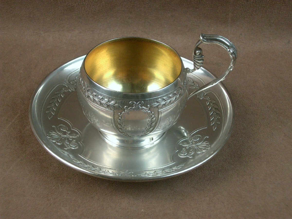 Solid Silver Cup And Saucer By Silversmith Victor Boivin-photo-5