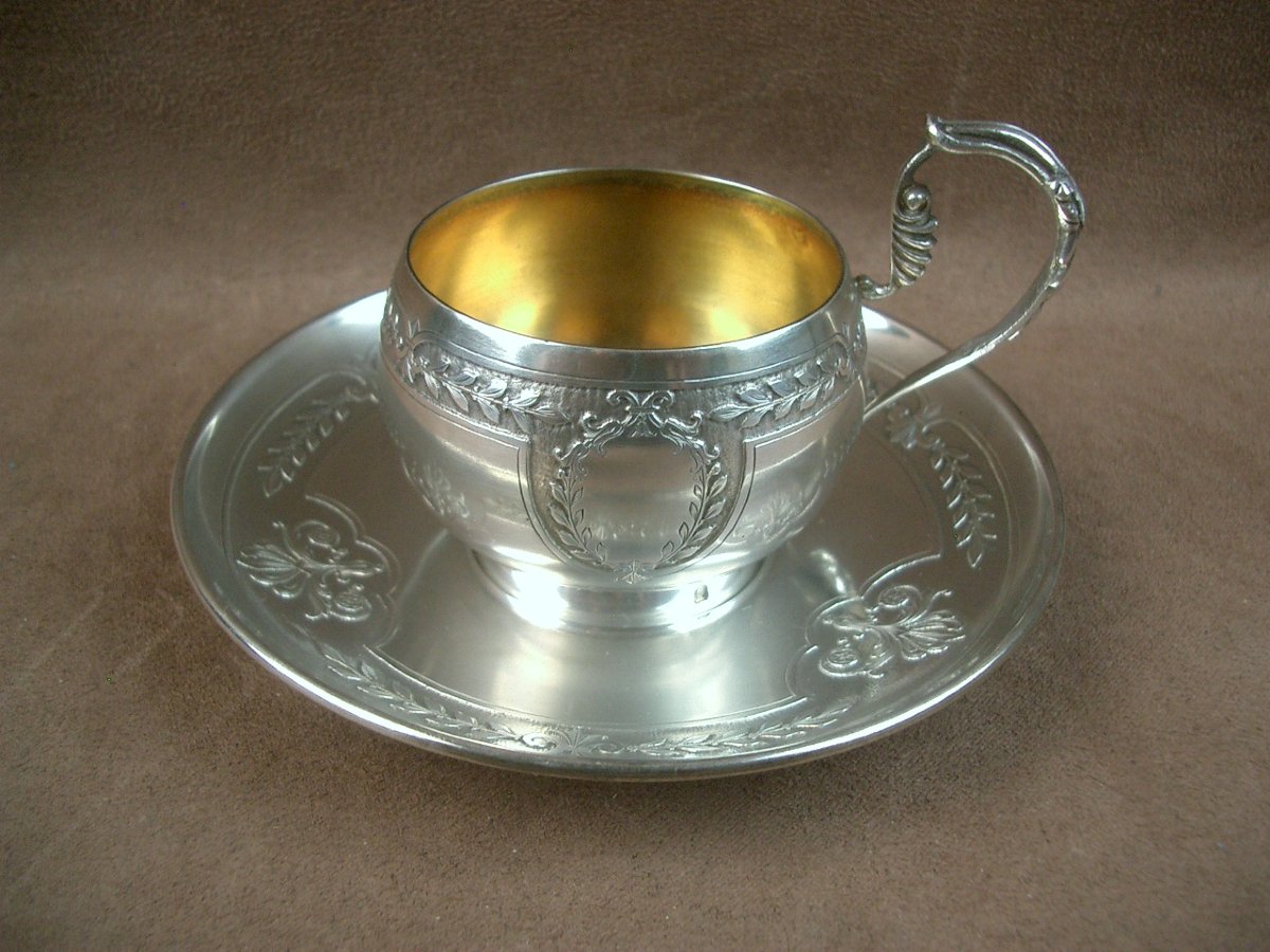Solid Silver Cup And Saucer By Silversmith Victor Boivin-photo-8