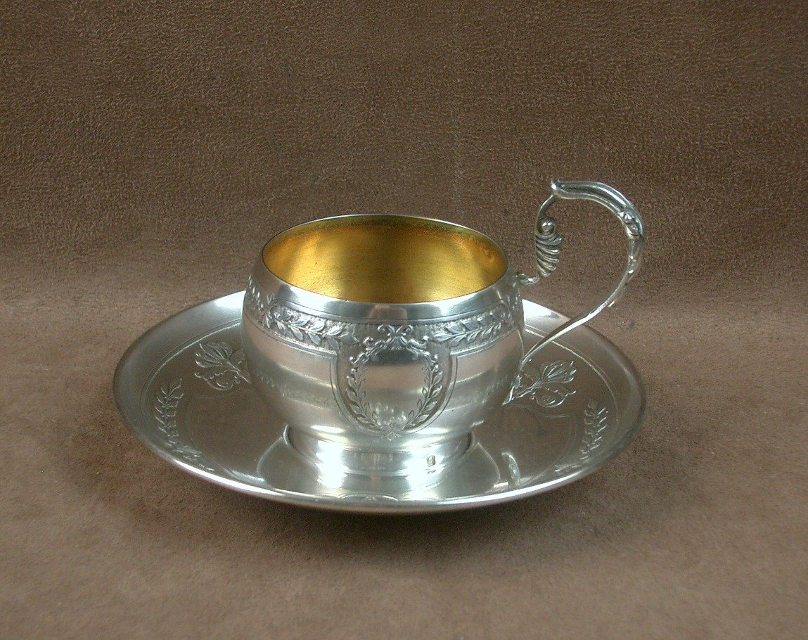 Solid Silver Cup And Saucer By Silversmith Victor Boivin