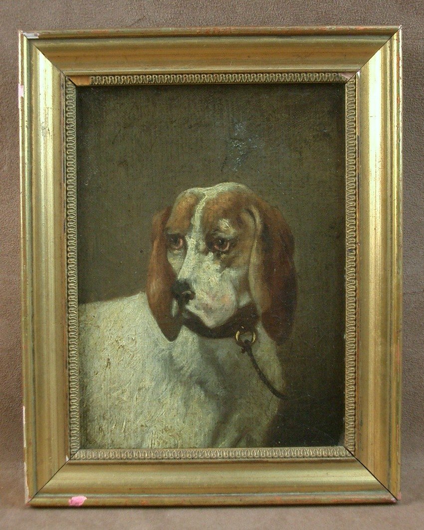 Huile sur toile, peinture du XIXe siècle, portrait de chien-photo-2