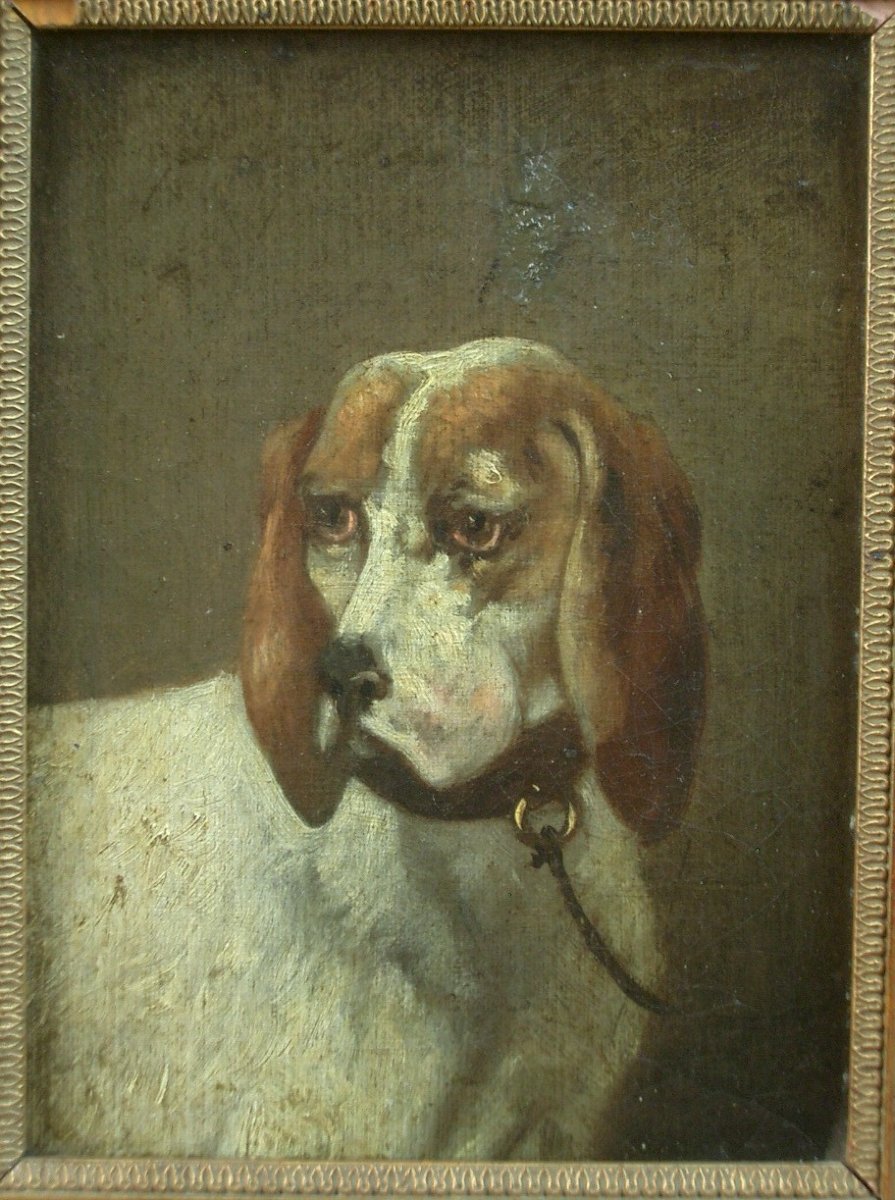 Huile sur toile, peinture du XIXe siècle, portrait de chien-photo-4