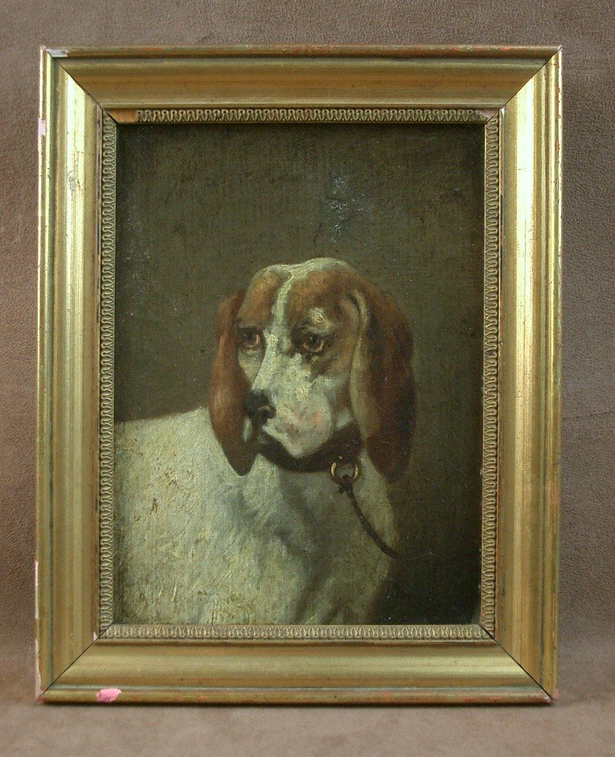 Huile sur toile, peinture du XIXe siècle, portrait de chien