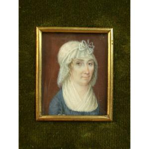 Peinture miniature, portrait de dame de qualité du XVIIIe siècle 