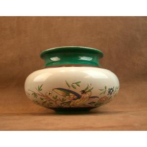 Vase en faience de Creil Montereau à décor d'émaux japonisants aux perroquets XIXe siècle 