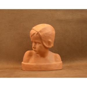 Sculpture en Terre Cuite, Buste d'enfant Signé Marie Cranney-Franceschi, Susse Frères Editeurs 