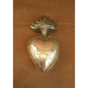 Reliquaire Ex Voto Coeur de Marie en Argent massif 
