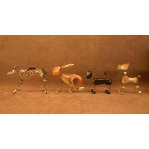 4 animaux en céramique et fil de fer Accolay
