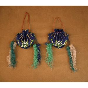 Pair Of Embroidered Silk Hebao Purses, China, 19th Century