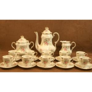 Service à thé ou café en porcelaine de Limoges , décor romantique de roses, début du XXe siècle