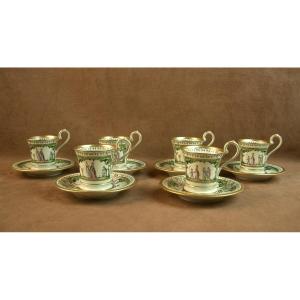 Ensemble de 6 tasses à café en porcelaine de Limoges, Raynaud, Promenade Au Palais Royal 