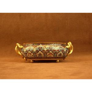 Coupe, petite jardinière en bronze et émail cloisonné XIXe siècle