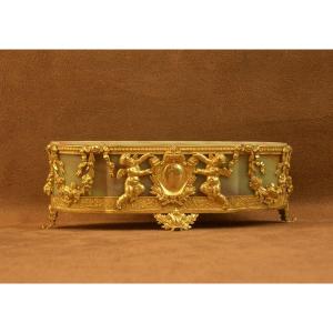 Coupe en verre marbrée de Sèvres lithyalin glass, monture en laiton doré XIXe siècle