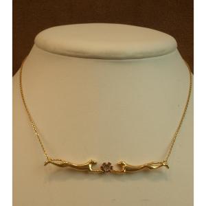 18k Gold Choker Necklace, Two Facing Panthers