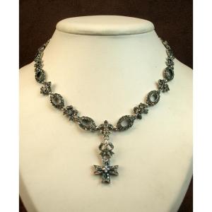 Collier régional Normand en argent massif et pierres du Rhin XIXe siècle 