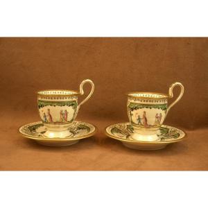 Two Limoges Porcelain Coffee Cups, Raynaud, Promenade At The Royal Palace 