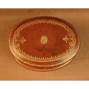 Coffret à bijoux ancien en cuir doré au fer XIXe siècle 