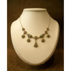 Antique Drapery Necklace In Silver, Vermeil And Micro Mosaic