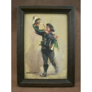 Marcel Wibault Antique Painting Portrait Of An Alpine Hunter