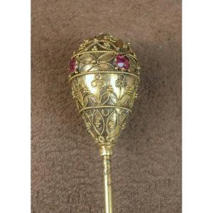 Epingle à chapeau ancienne en or 18k et rubis XIXe siècle