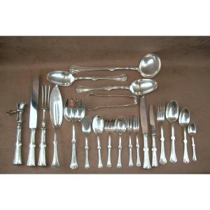 Art Nouveau Silver-plated Christofle Lotus Model 108 Pieces