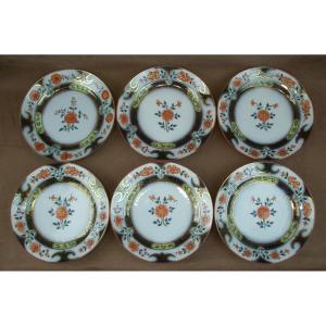 Set Of 6 Plates In Bayeux Porcelain, Imari Design