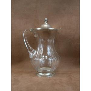 Cut Crystal Pitcher With Solid Silver Base And Lid By Silversmith Robert Linzeler 