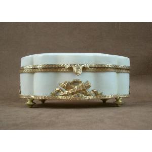 Polylobed Porcelain Biscuit Box With A Gilded Metal Frame