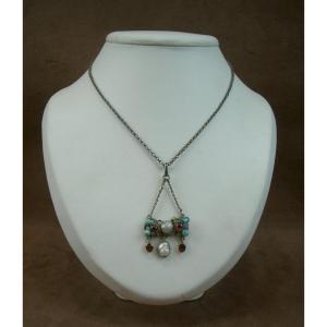 Pendentif en vermeil émail pierres et perles fines, Travail Austro-Hongrois Art Nouveau