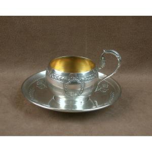 Solid Silver Cup And Saucer By Silversmith Victor Boivin