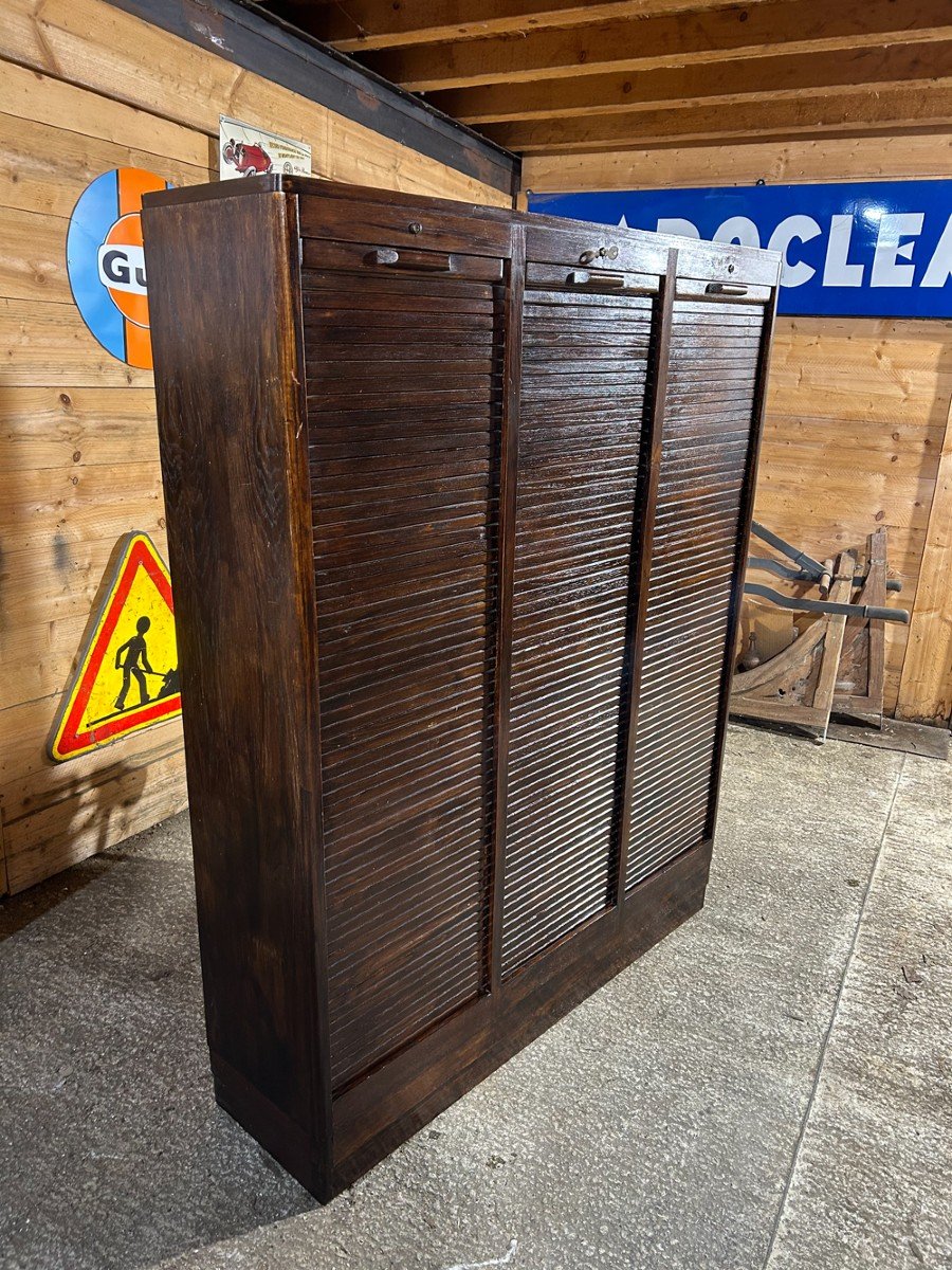 1950 Oak Curtain File Cabinet-photo-3