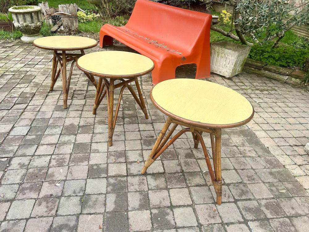 Tables d'Appoint Rotin Et Formica 1960-photo-3