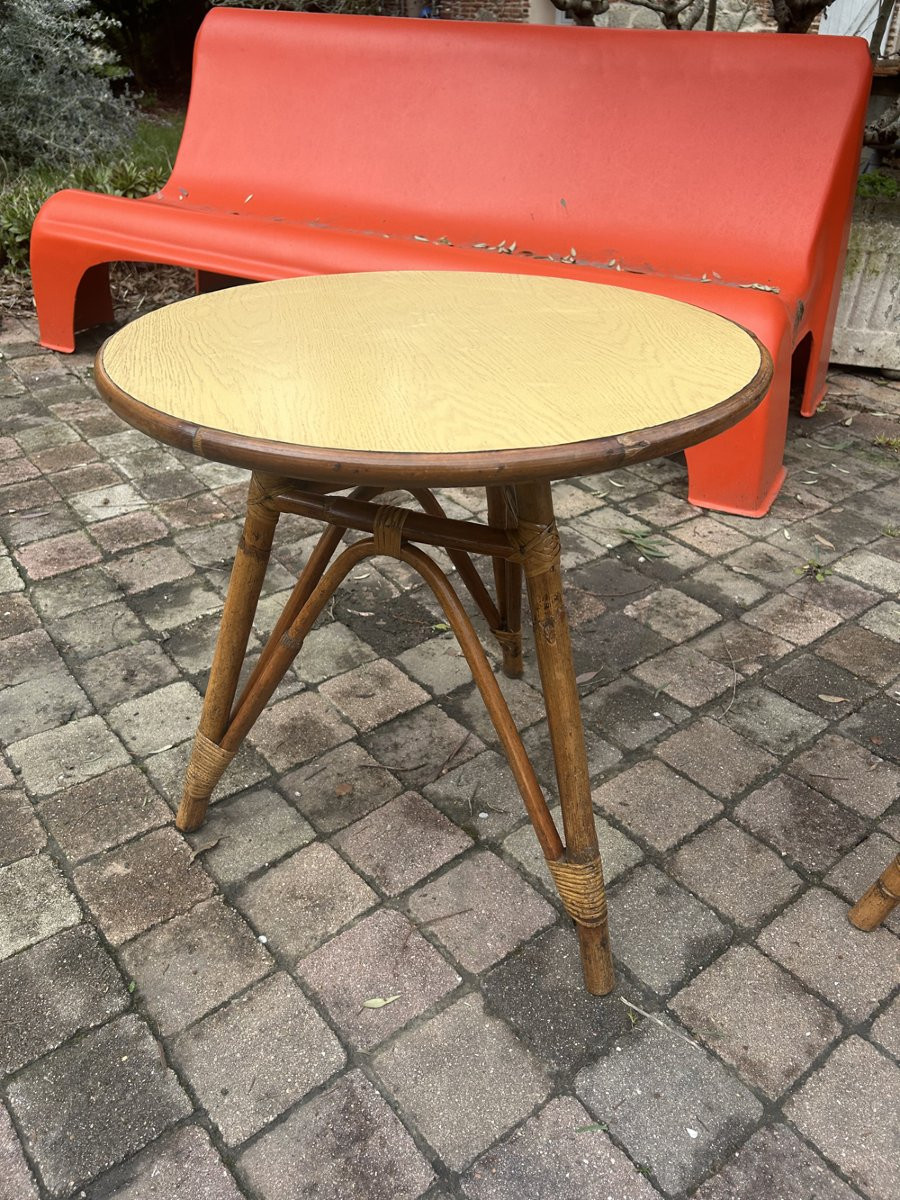 Tables d'Appoint Rotin Et Formica 1960-photo-2
