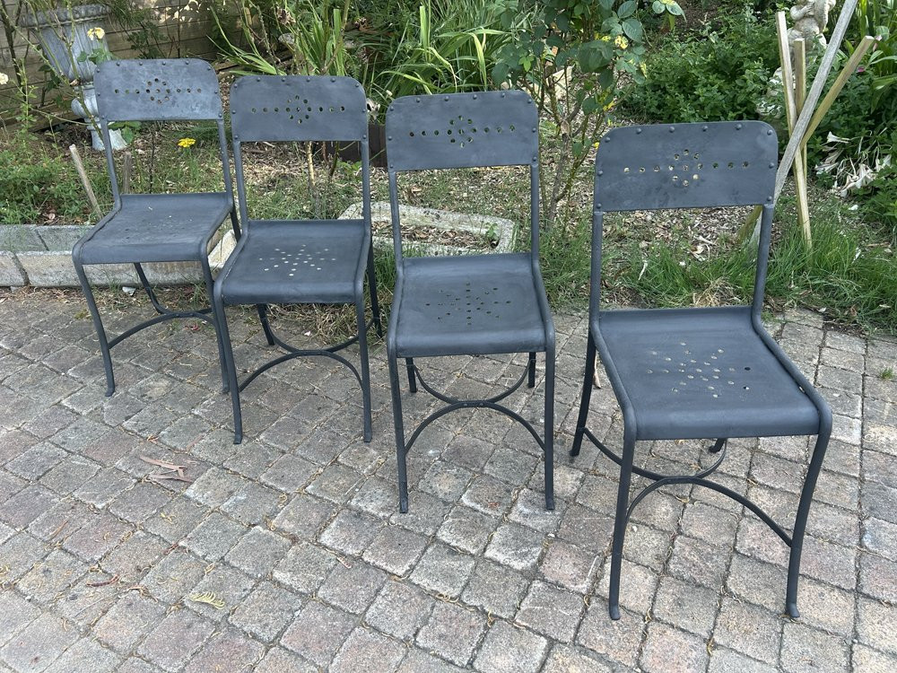 Set Of 4 Riveted Metal Chairs 1920/30-photo-1