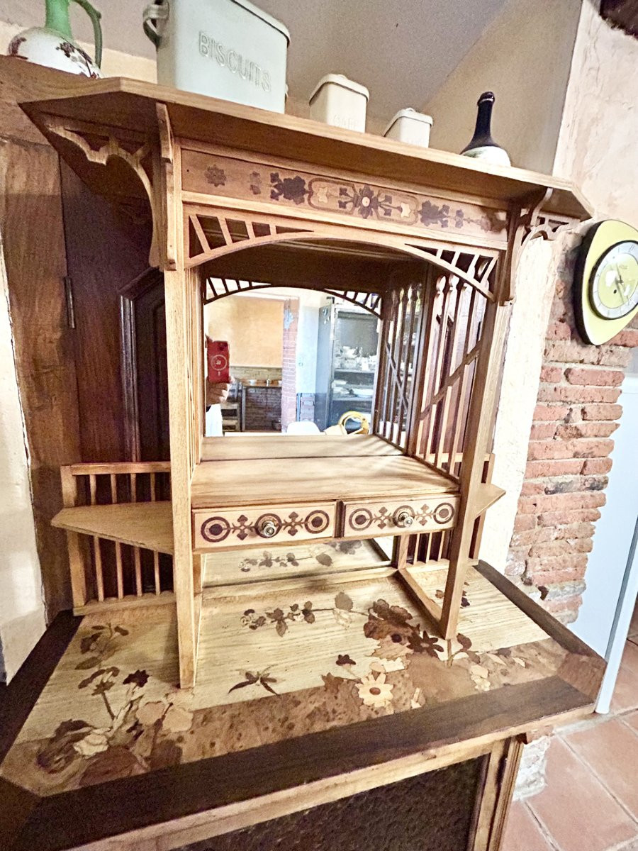 Art Nouveau Marquetry Entrance Cabinet 1900-photo-3
