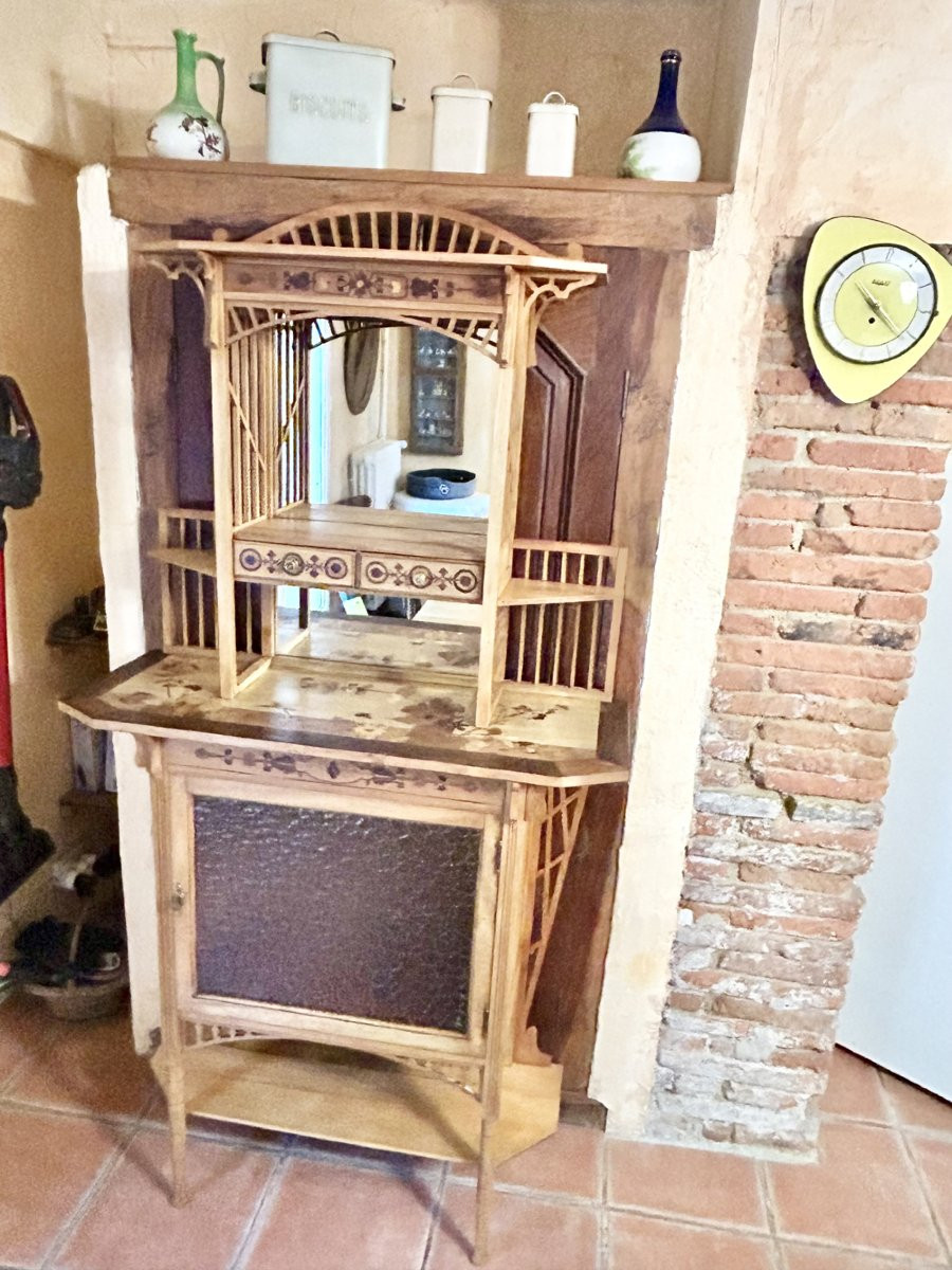 Art Nouveau Marquetry Entrance Cabinet 1900-photo-1