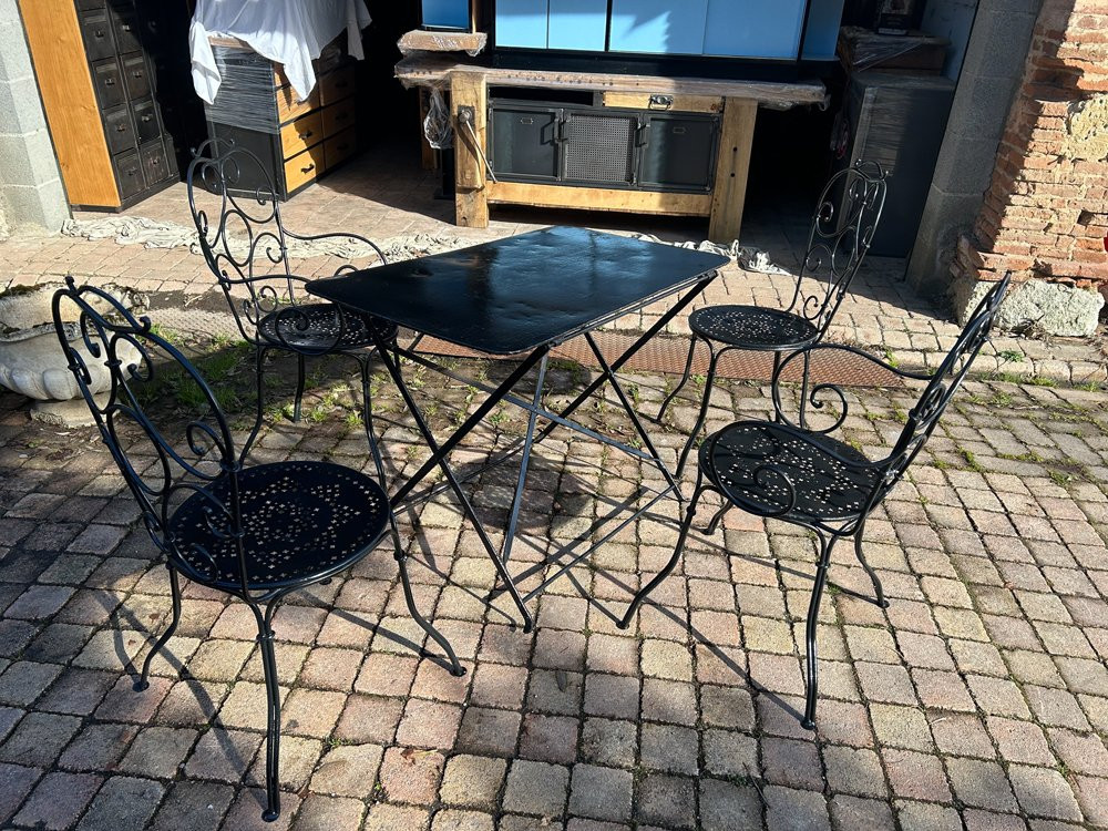 Ensemble de jardin table et chaises forgée 1950-photo-4