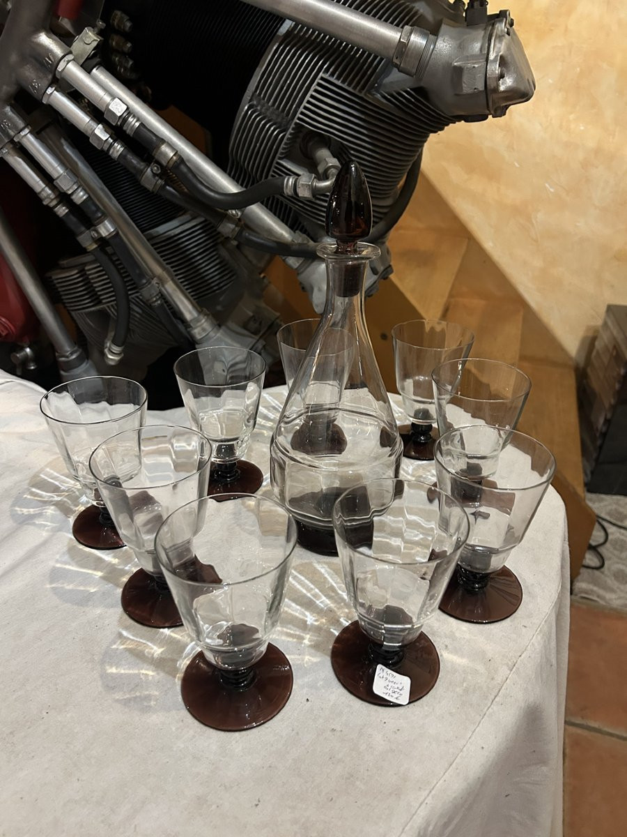 Set Of 9 Art Deco Wine Glasses And Carafe -photo-2
