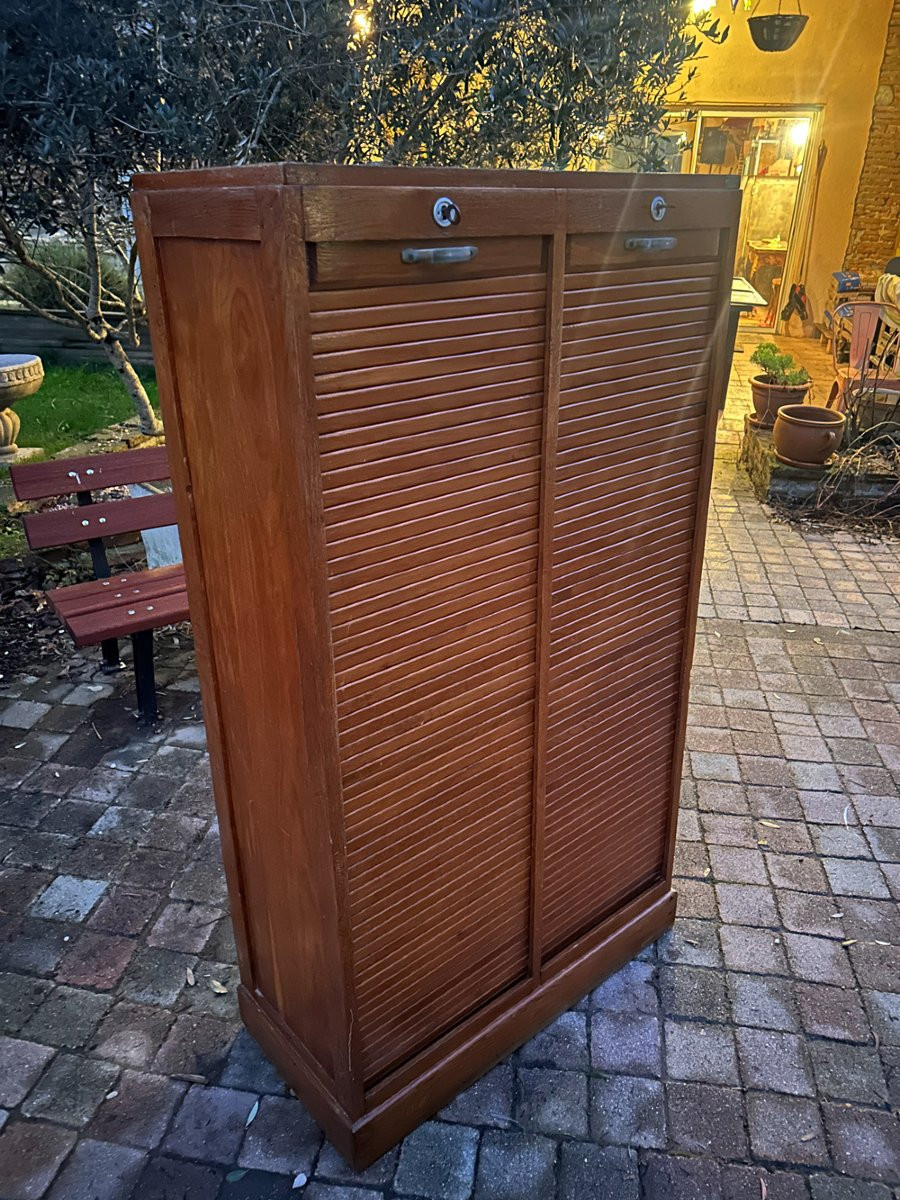 Classeur double rideau en chêne 1930-photo-2