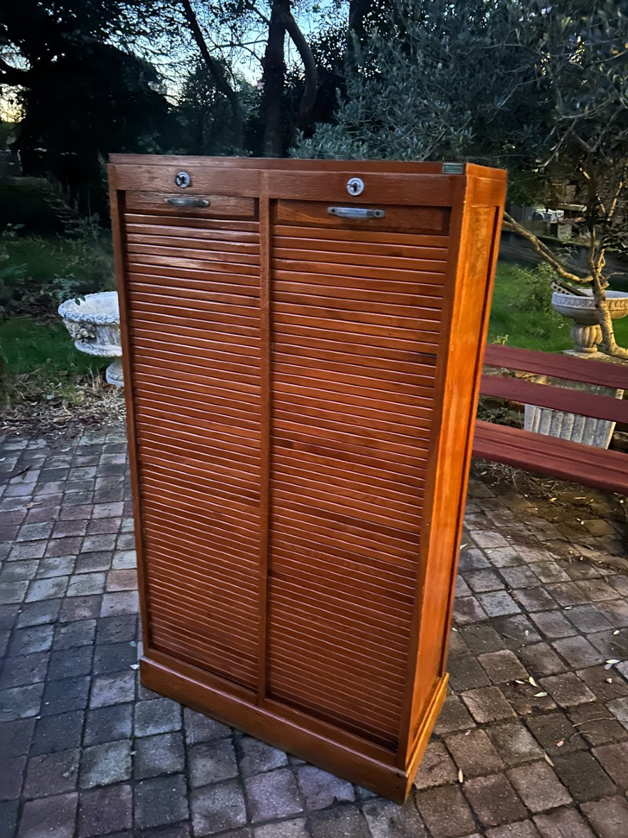 Classeur double rideau en chêne 1930-photo-4