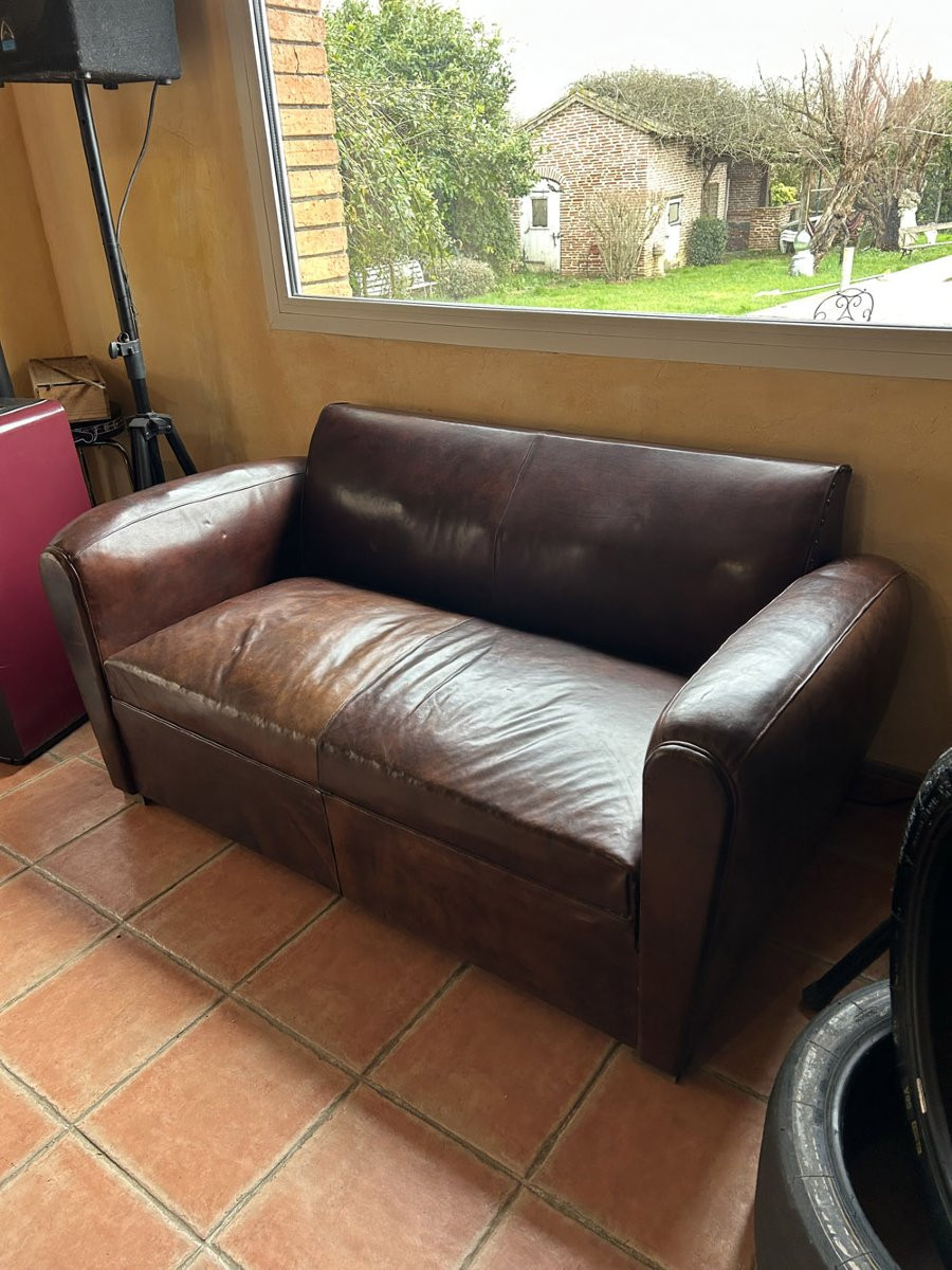 Canapé convertible Cuir Art Deco 1930/40-photo-1