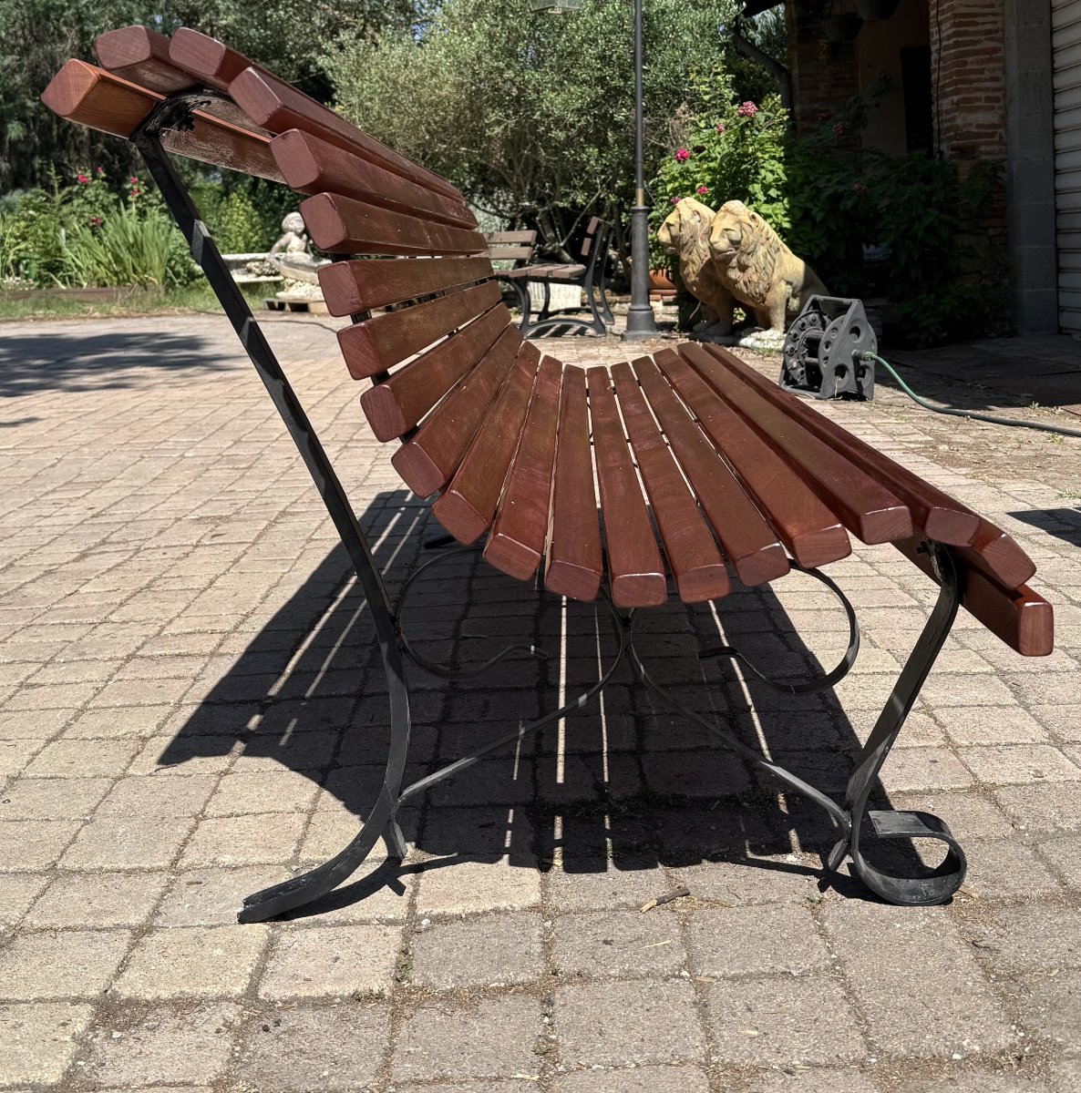 Bench With Rosace Base, Wrought Iron, 1950 -photo-3