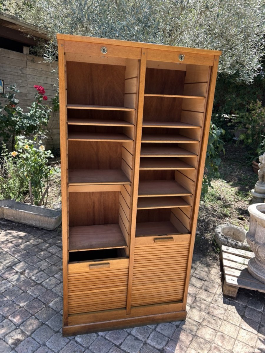 Large 1950s Roll-top Filing Cabinet-photo-2