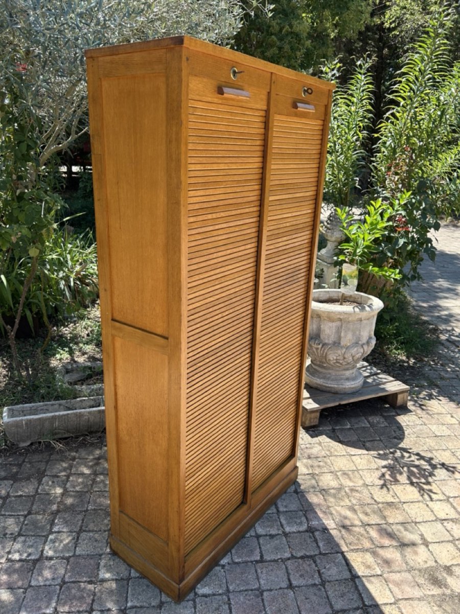Large 1950s Roll-top Filing Cabinet-photo-3