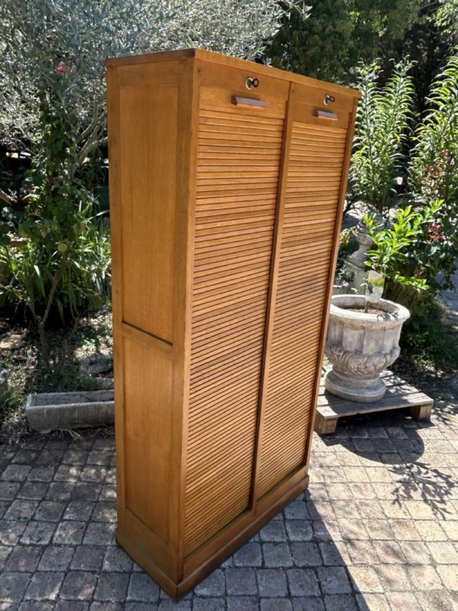 Large 1950s Roll-top Filing Cabinet-photo-4