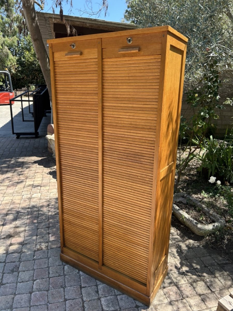 Large 1950s Roll-top Filing Cabinet-photo-1