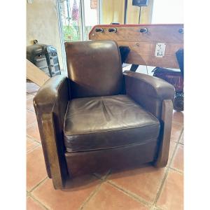 Art Deco Leather Club Chair, 1930s/40s