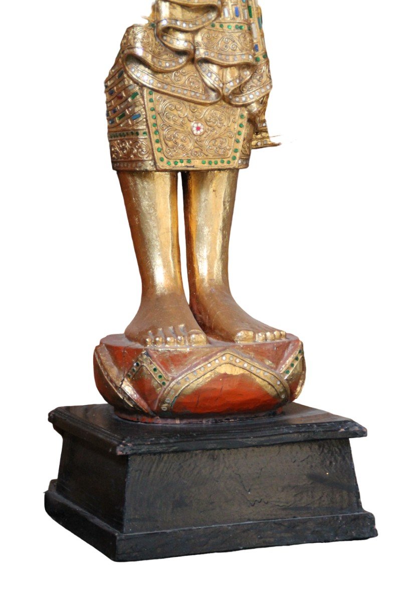 Grand Bouddha En Bois Doré-photo-5