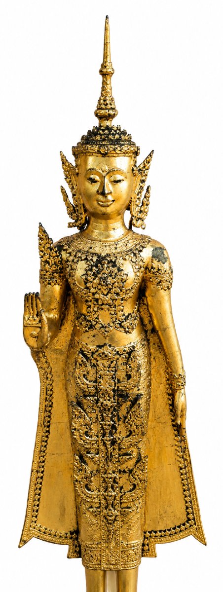 Grand Bouddha en Bronze Doré-photo-2