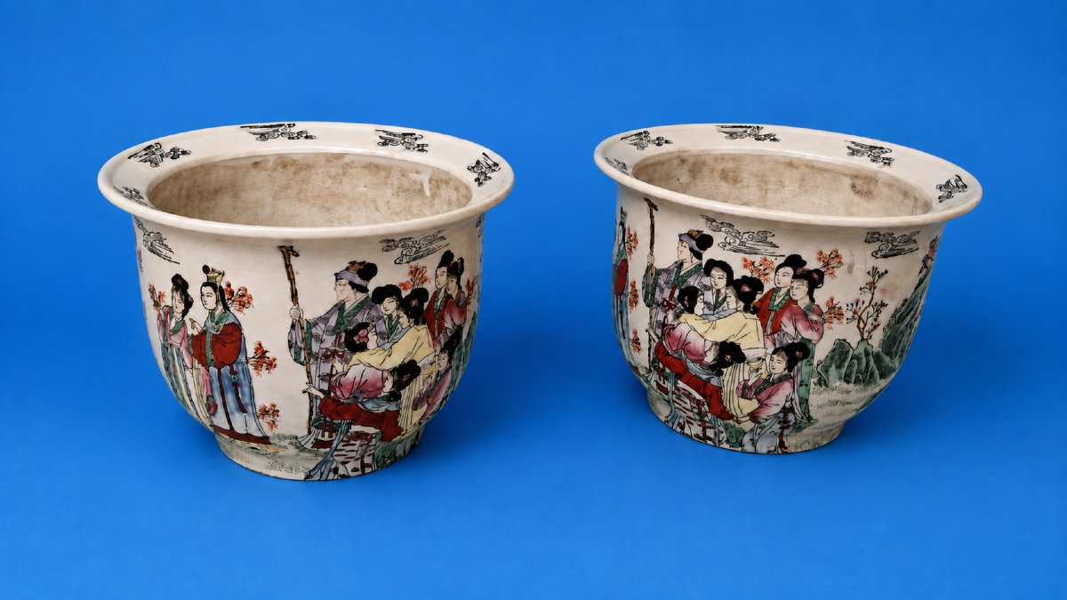 Deux Cache-pot en porcelaine chinoise-photo-2